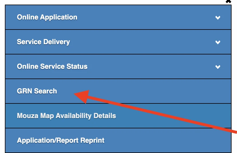 GRN Search option under Citizen Services on BanglarBhumi