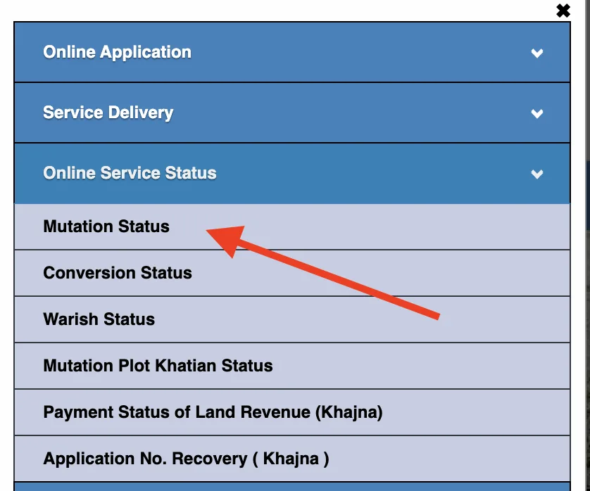 Mutation Status option under Online Service Status on BanglarBhumi